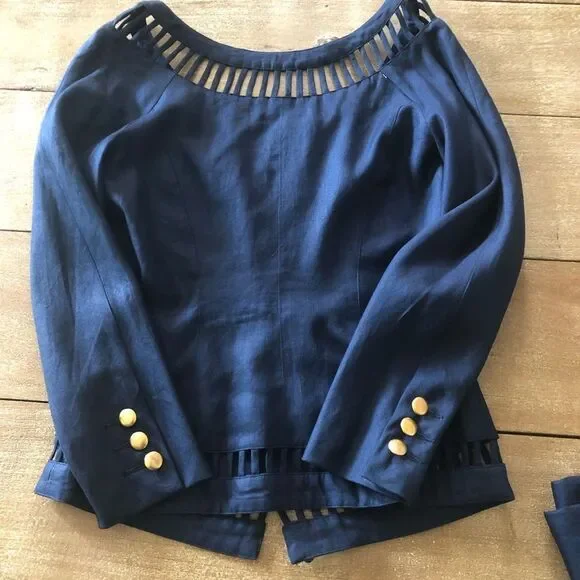 Pia Rucci navy blue 100% linen skirt set . Size 6 - Picture 2 of 6